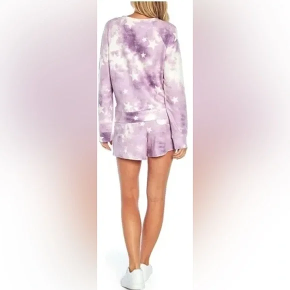 WILDFOX SWEATSHIRT & SHORTS SET PICK 1 Purple Star/ heart Print Lounge SET SMALL - Picture 2 of 14